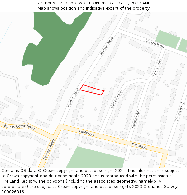 72, PALMERS ROAD, WOOTTON BRIDGE, RYDE, PO33 4NE: Location map and indicative extent of plot