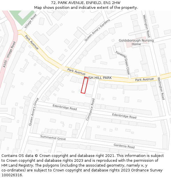 72, PARK AVENUE, ENFIELD, EN1 2HW: Location map and indicative extent of plot