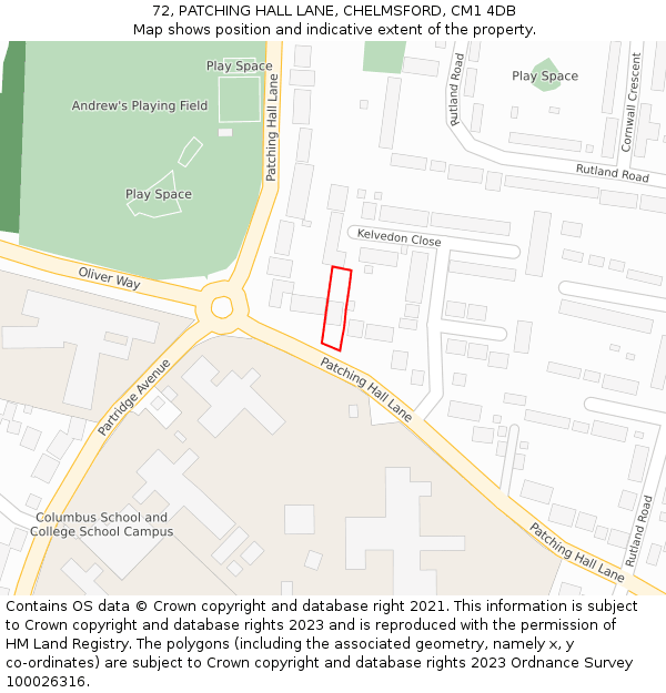 72, PATCHING HALL LANE, CHELMSFORD, CM1 4DB: Location map and indicative extent of plot