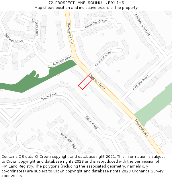 72, PROSPECT LANE, SOLIHULL, B91 1HS: Location map and indicative extent of plot