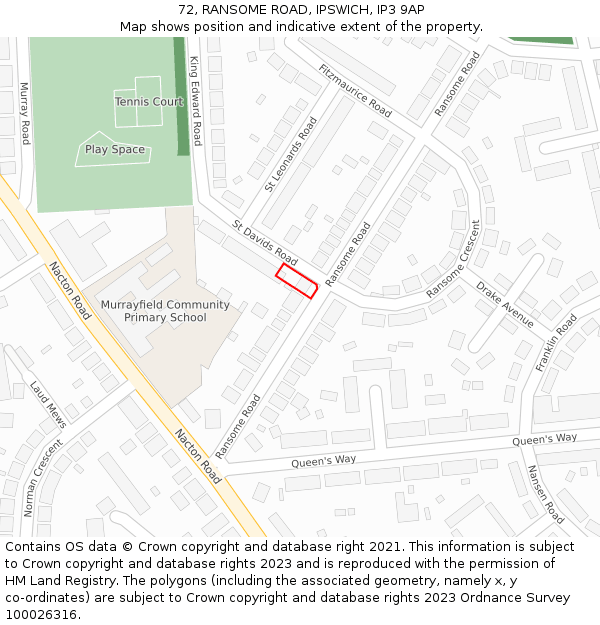 72, RANSOME ROAD, IPSWICH, IP3 9AP: Location map and indicative extent of plot