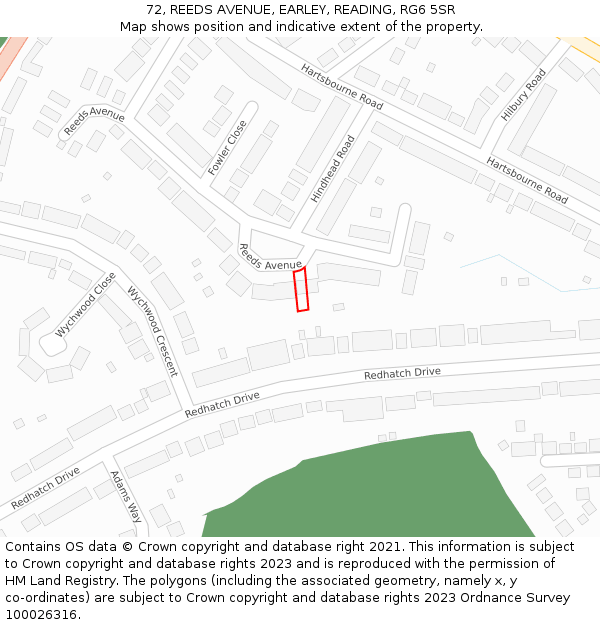 72, REEDS AVENUE, EARLEY, READING, RG6 5SR: Location map and indicative extent of plot