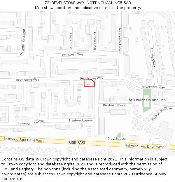 72, REVELSTOKE WAY, NOTTINGHAM, NG5 5AR: Location map and indicative extent of plot