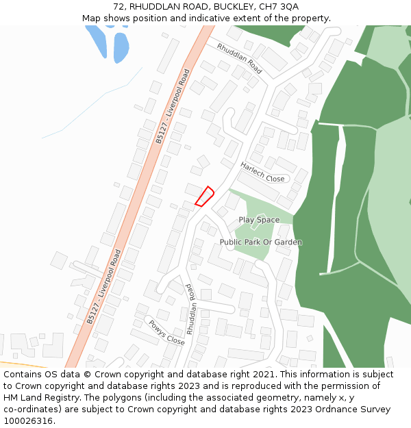 72, RHUDDLAN ROAD, BUCKLEY, CH7 3QA: Location map and indicative extent of plot