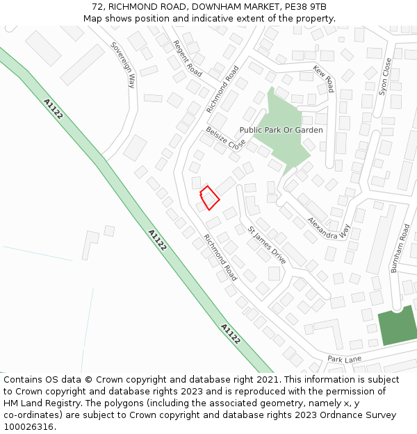 72, RICHMOND ROAD, DOWNHAM MARKET, PE38 9TB: Location map and indicative extent of plot