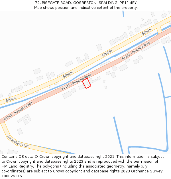 72, RISEGATE ROAD, GOSBERTON, SPALDING, PE11 4EY: Location map and indicative extent of plot