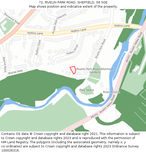 72, RIVELIN PARK ROAD, SHEFFIELD, S6 5GE: Location map and indicative extent of plot