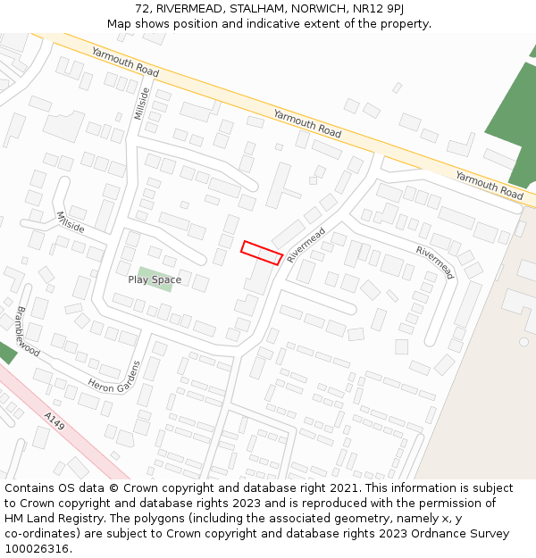 72, RIVERMEAD, STALHAM, NORWICH, NR12 9PJ: Location map and indicative extent of plot