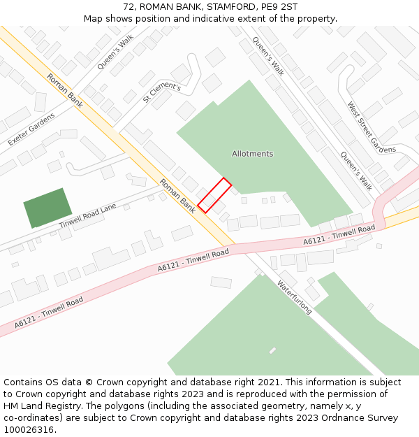 72, ROMAN BANK, STAMFORD, PE9 2ST: Location map and indicative extent of plot