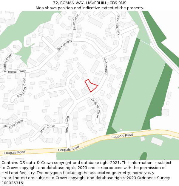 72, ROMAN WAY, HAVERHILL, CB9 0NS: Location map and indicative extent of plot