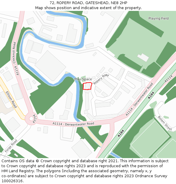 72, ROPERY ROAD, GATESHEAD, NE8 2HP: Location map and indicative extent of plot