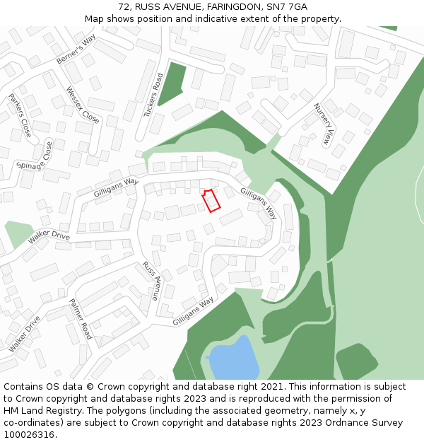 72, RUSS AVENUE, FARINGDON, SN7 7GA: Location map and indicative extent of plot