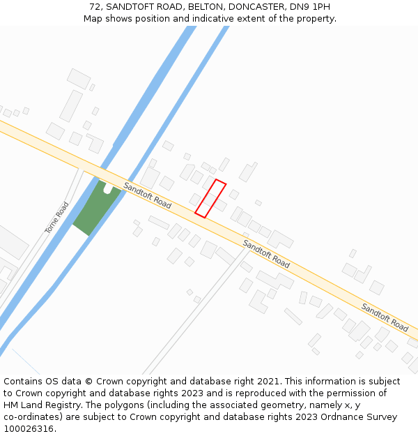 72, SANDTOFT ROAD, BELTON, DONCASTER, DN9 1PH: Location map and indicative extent of plot