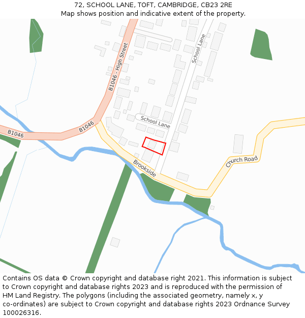 72, SCHOOL LANE, TOFT, CAMBRIDGE, CB23 2RE: Location map and indicative extent of plot