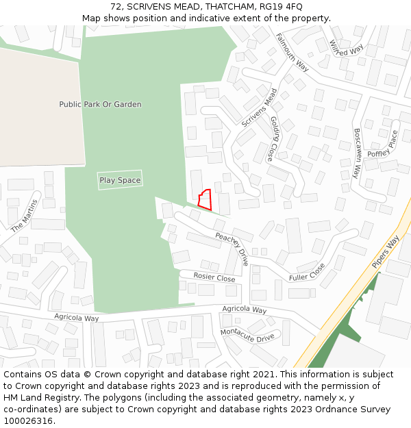 72, SCRIVENS MEAD, THATCHAM, RG19 4FQ: Location map and indicative extent of plot