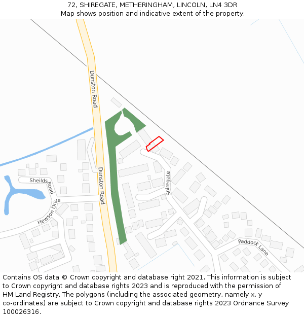 72, SHIREGATE, METHERINGHAM, LINCOLN, LN4 3DR: Location map and indicative extent of plot