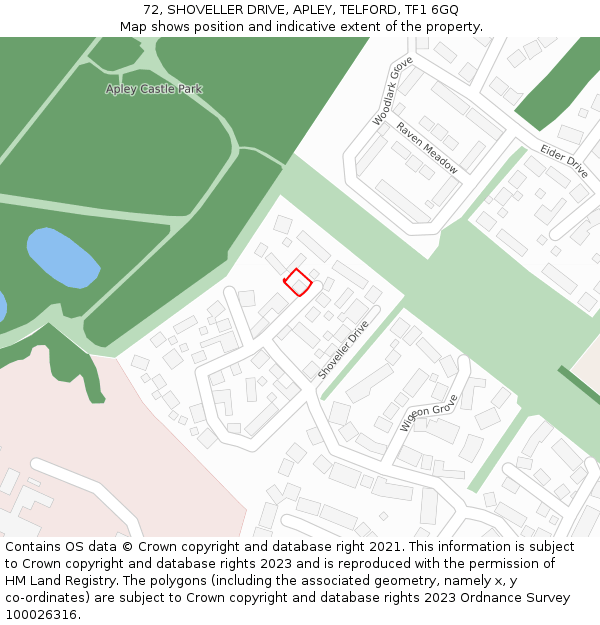 72, SHOVELLER DRIVE, APLEY, TELFORD, TF1 6GQ: Location map and indicative extent of plot