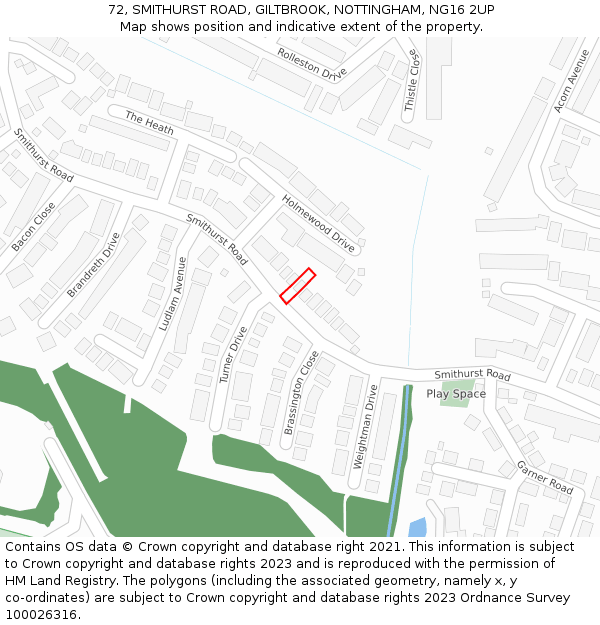 72, SMITHURST ROAD, GILTBROOK, NOTTINGHAM, NG16 2UP: Location map and indicative extent of plot