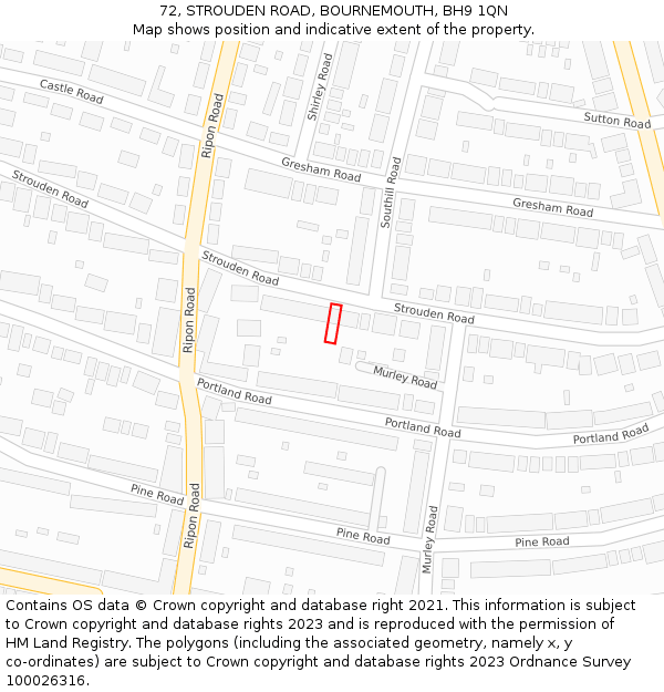 72, STROUDEN ROAD, BOURNEMOUTH, BH9 1QN: Location map and indicative extent of plot