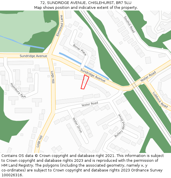 72, SUNDRIDGE AVENUE, CHISLEHURST, BR7 5LU: Location map and indicative extent of plot