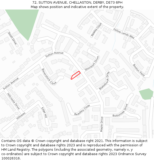 72, SUTTON AVENUE, CHELLASTON, DERBY, DE73 6PH: Location map and indicative extent of plot