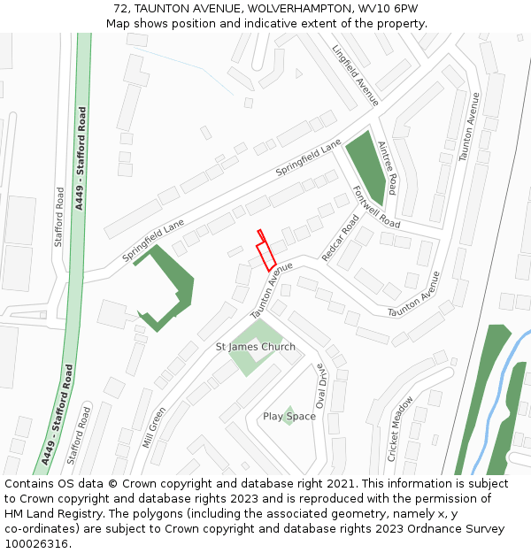 72, TAUNTON AVENUE, WOLVERHAMPTON, WV10 6PW: Location map and indicative extent of plot