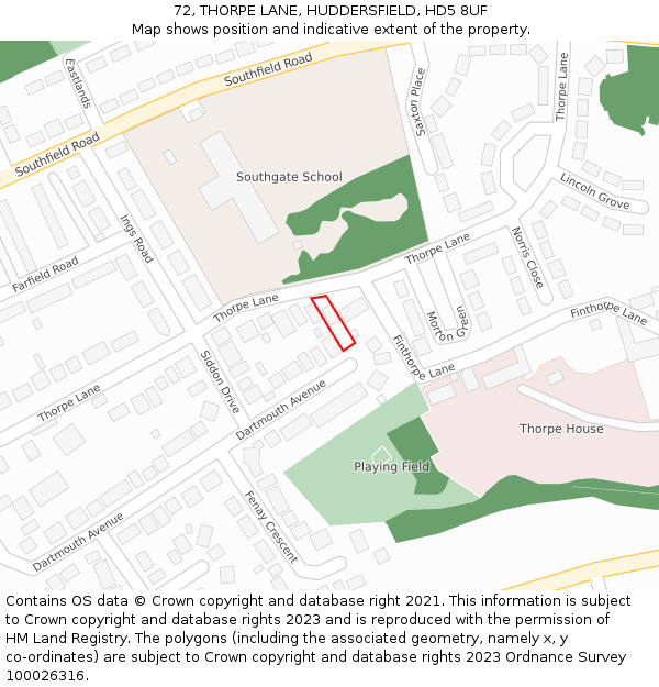 72, THORPE LANE, HUDDERSFIELD, HD5 8UF: Location map and indicative extent of plot
