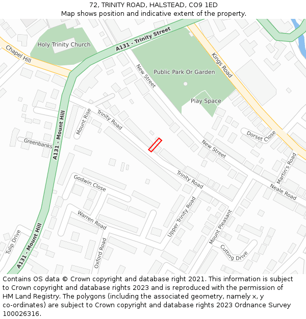 72, TRINITY ROAD, HALSTEAD, CO9 1ED: Location map and indicative extent of plot