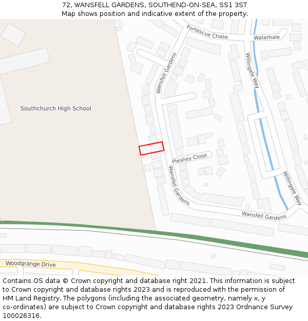 72, WANSFELL GARDENS, SOUTHEND-ON-SEA, SS1 3ST: Location map and indicative extent of plot