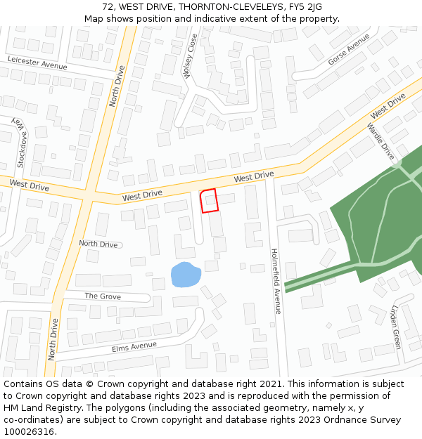 72, WEST DRIVE, THORNTON-CLEVELEYS, FY5 2JG: Location map and indicative extent of plot