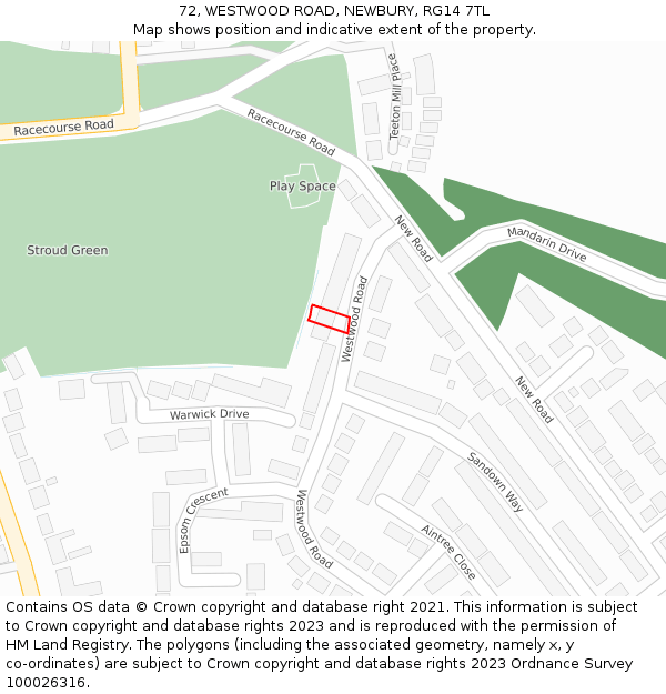 72, WESTWOOD ROAD, NEWBURY, RG14 7TL: Location map and indicative extent of plot