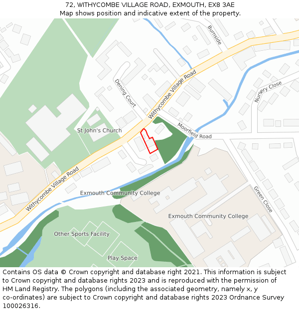 72, WITHYCOMBE VILLAGE ROAD, EXMOUTH, EX8 3AE: Location map and indicative extent of plot