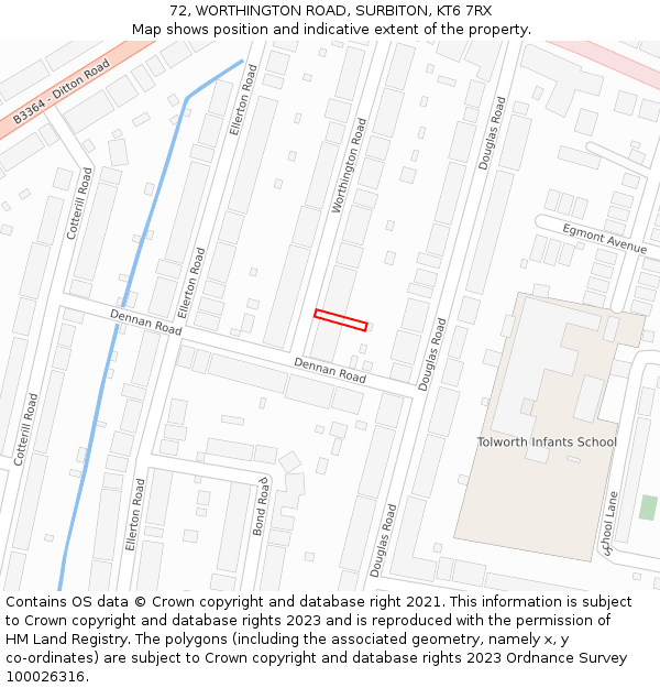 72, WORTHINGTON ROAD, SURBITON, KT6 7RX: Location map and indicative extent of plot