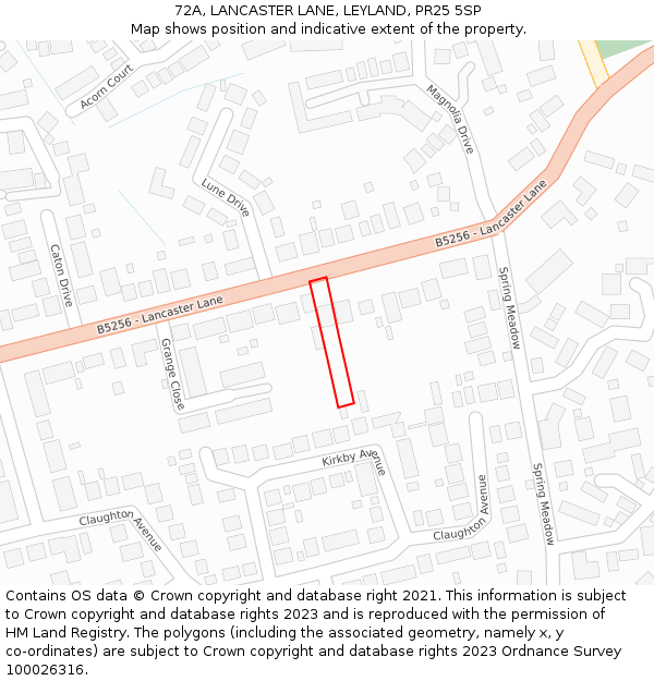 72A, LANCASTER LANE, LEYLAND, PR25 5SP: Location map and indicative extent of plot