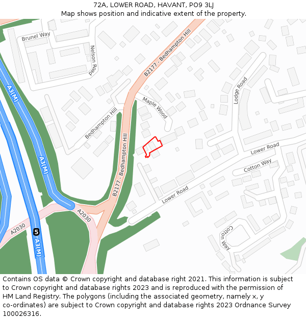72A, LOWER ROAD, HAVANT, PO9 3LJ: Location map and indicative extent of plot