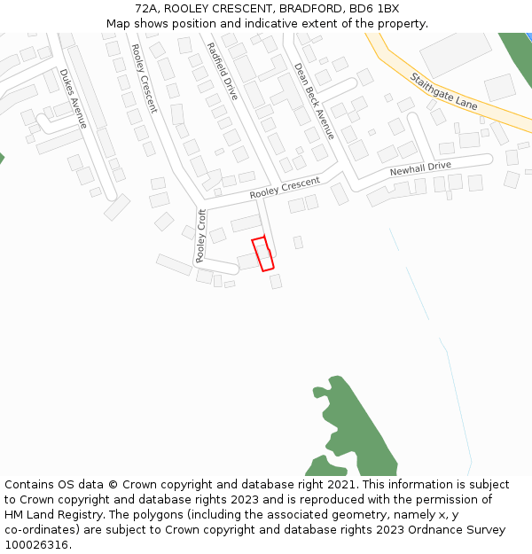 72A, ROOLEY CRESCENT, BRADFORD, BD6 1BX: Location map and indicative extent of plot