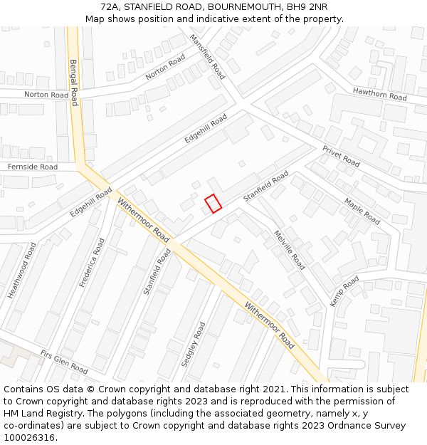 72A, STANFIELD ROAD, BOURNEMOUTH, BH9 2NR: Location map and indicative extent of plot