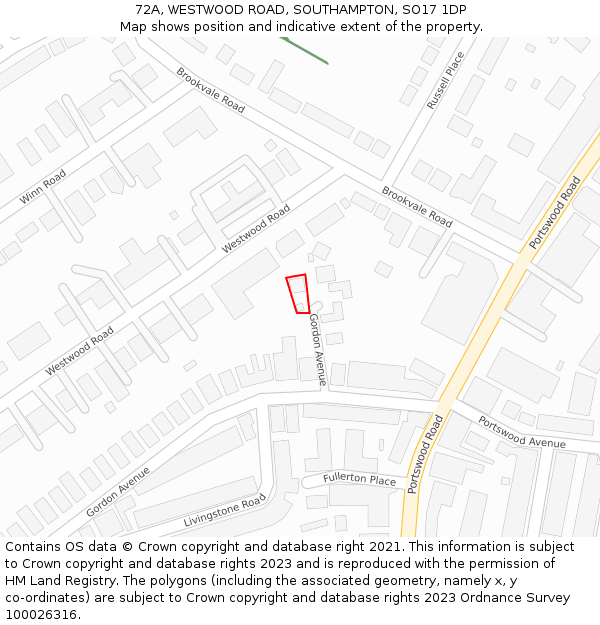 72A, WESTWOOD ROAD, SOUTHAMPTON, SO17 1DP: Location map and indicative extent of plot