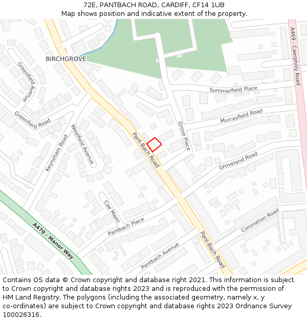 72E, PANTBACH ROAD, CARDIFF, CF14 1UB: Location map and indicative extent of plot