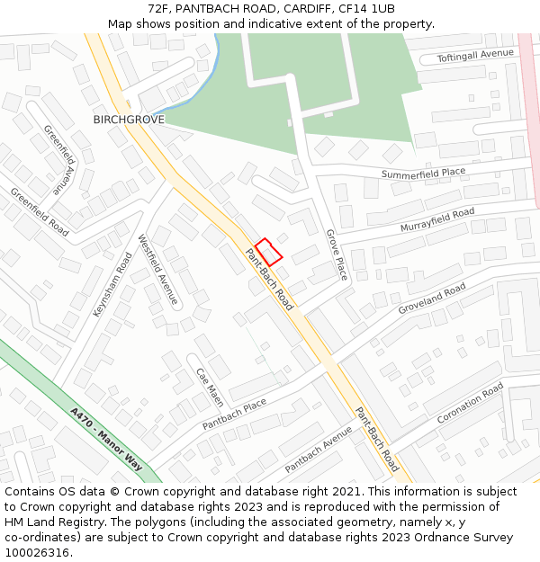 72F, PANTBACH ROAD, CARDIFF, CF14 1UB: Location map and indicative extent of plot