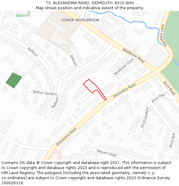 73, ALEXANDRIA ROAD, SIDMOUTH, EX10 9HG: Location map and indicative extent of plot