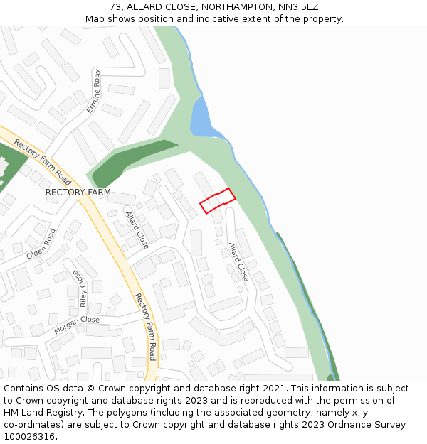 73, ALLARD CLOSE, NORTHAMPTON, NN3 5LZ: Location map and indicative extent of plot