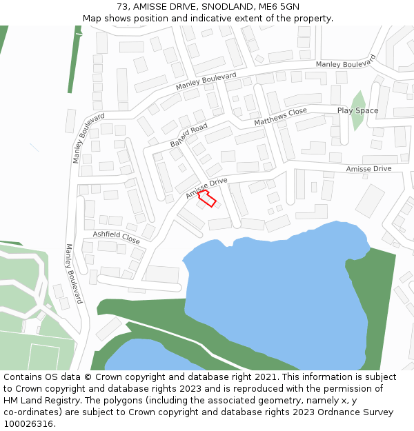 73, AMISSE DRIVE, SNODLAND, ME6 5GN: Location map and indicative extent of plot