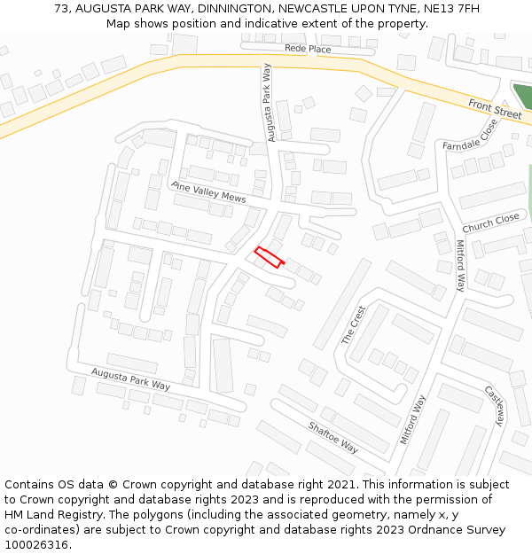73, AUGUSTA PARK WAY, DINNINGTON, NEWCASTLE UPON TYNE, NE13 7FH: Location map and indicative extent of plot