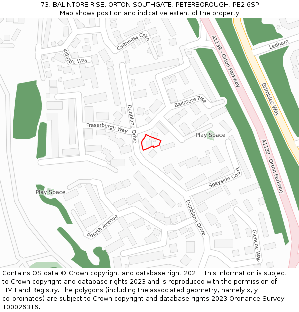 73, BALINTORE RISE, ORTON SOUTHGATE, PETERBOROUGH, PE2 6SP: Location map and indicative extent of plot