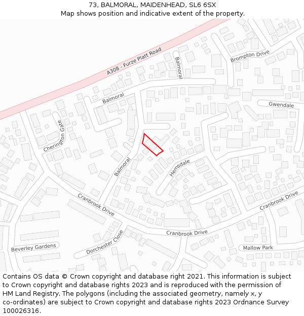 73, BALMORAL, MAIDENHEAD, SL6 6SX: Location map and indicative extent of plot
