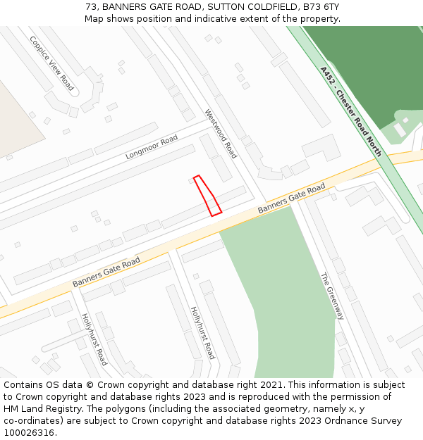 73, BANNERS GATE ROAD, SUTTON COLDFIELD, B73 6TY: Location map and indicative extent of plot
