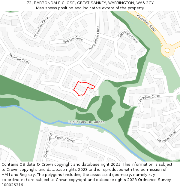73, BARBONDALE CLOSE, GREAT SANKEY, WARRINGTON, WA5 3GY: Location map and indicative extent of plot