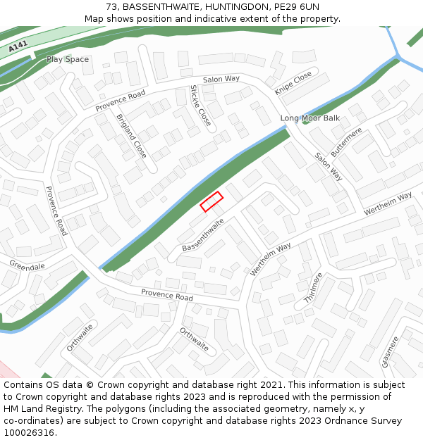 73, BASSENTHWAITE, HUNTINGDON, PE29 6UN: Location map and indicative extent of plot