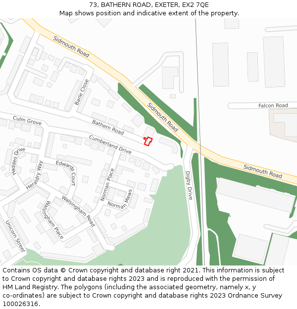 73, BATHERN ROAD, EXETER, EX2 7QE: Location map and indicative extent of plot